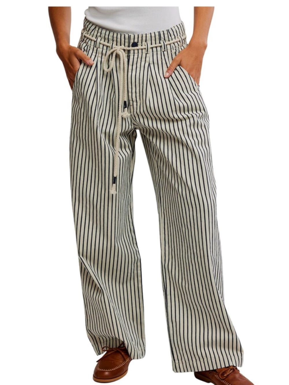 Free People Dakota Cinched Railroad Pant. Size S/P. Black/cream